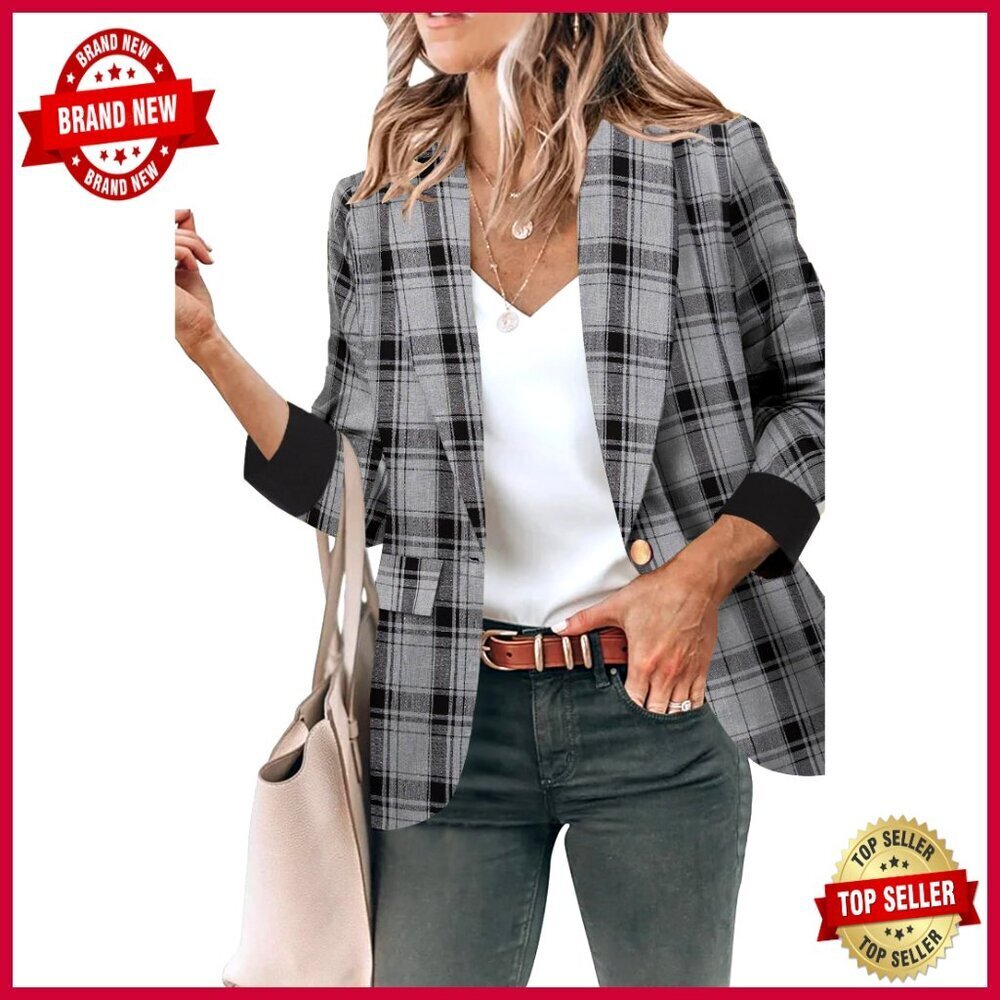 Long Sleeve Blazer Jacket with Pockets, Open Front, Regular Fit S-2XL